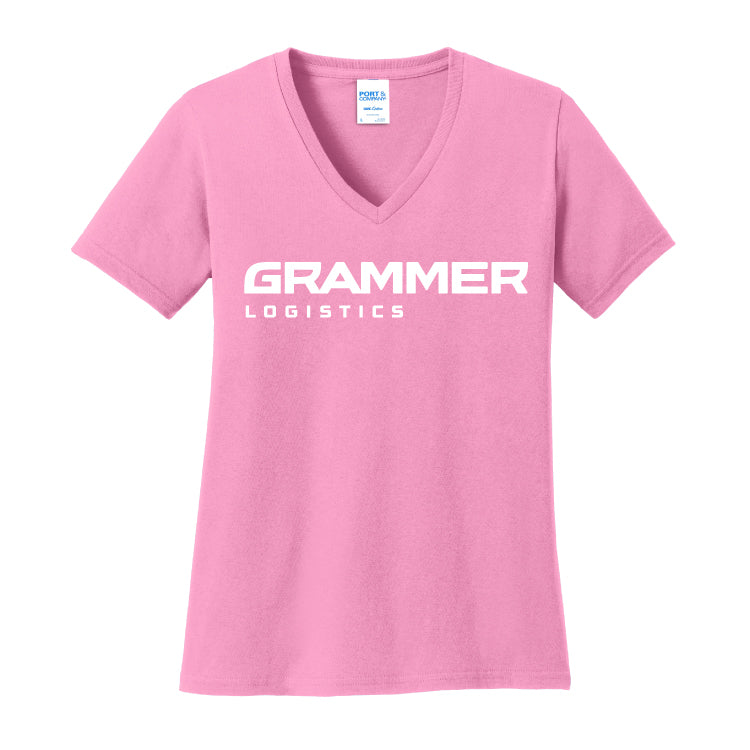 Port & Company® Ladies Core Cotton V-Neck Tee - Pink