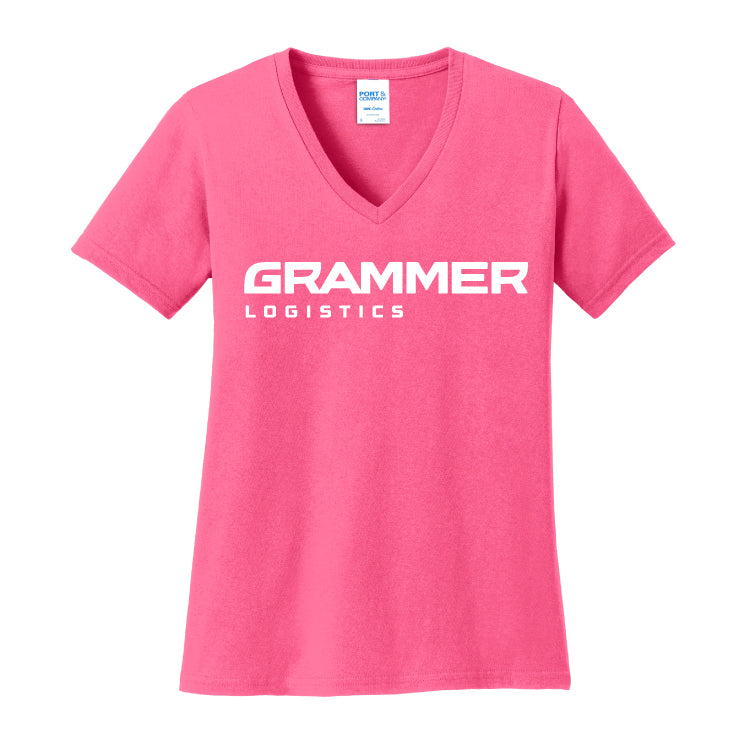 Port & Company® Ladies Core Cotton V-Neck Tee - Pink