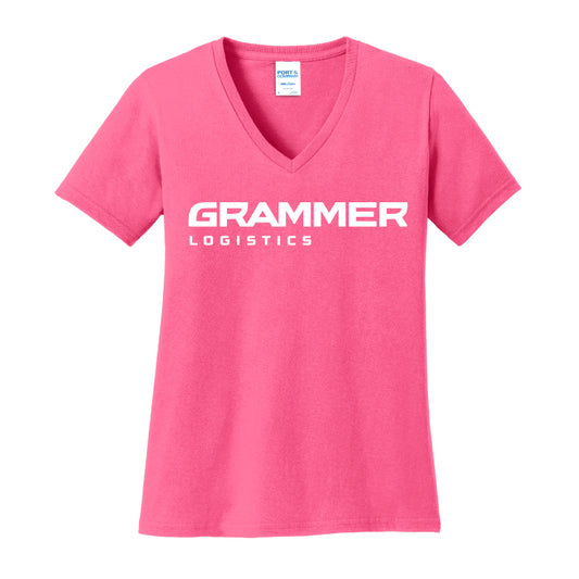 Port & Company® Ladies Core Cotton V-Neck Tee - Pink