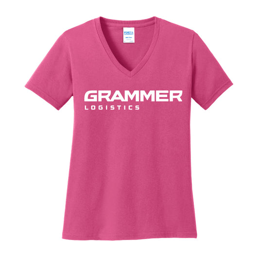 Port & Company® Ladies Core Cotton V-Neck Tee - Pink